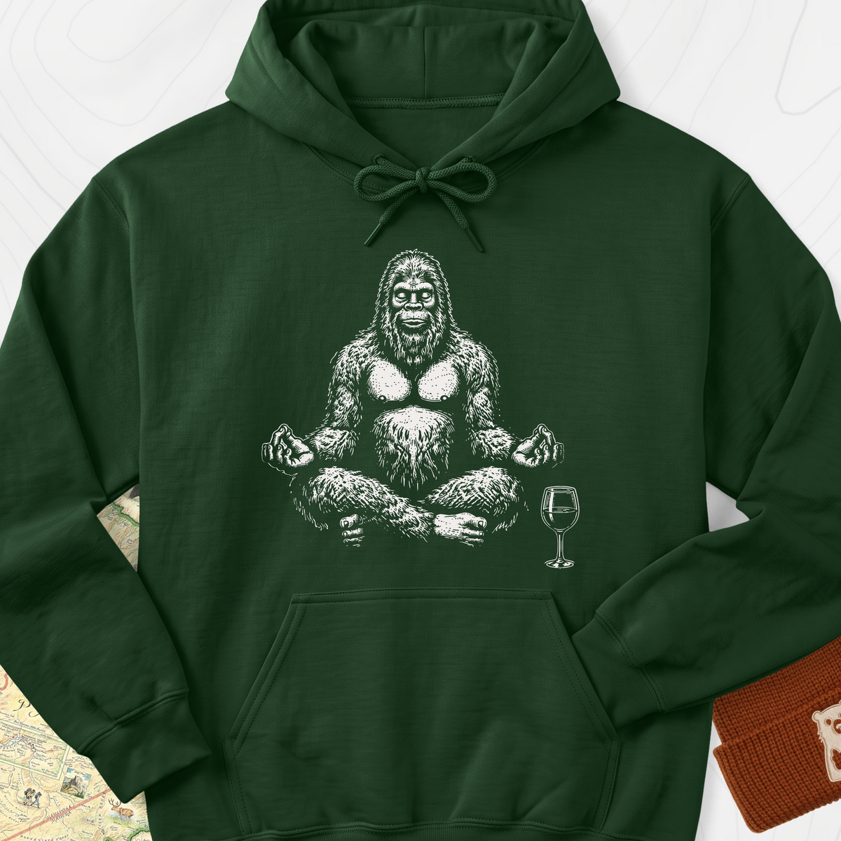 Zen Squatch Sip Hoodie - Forest Green