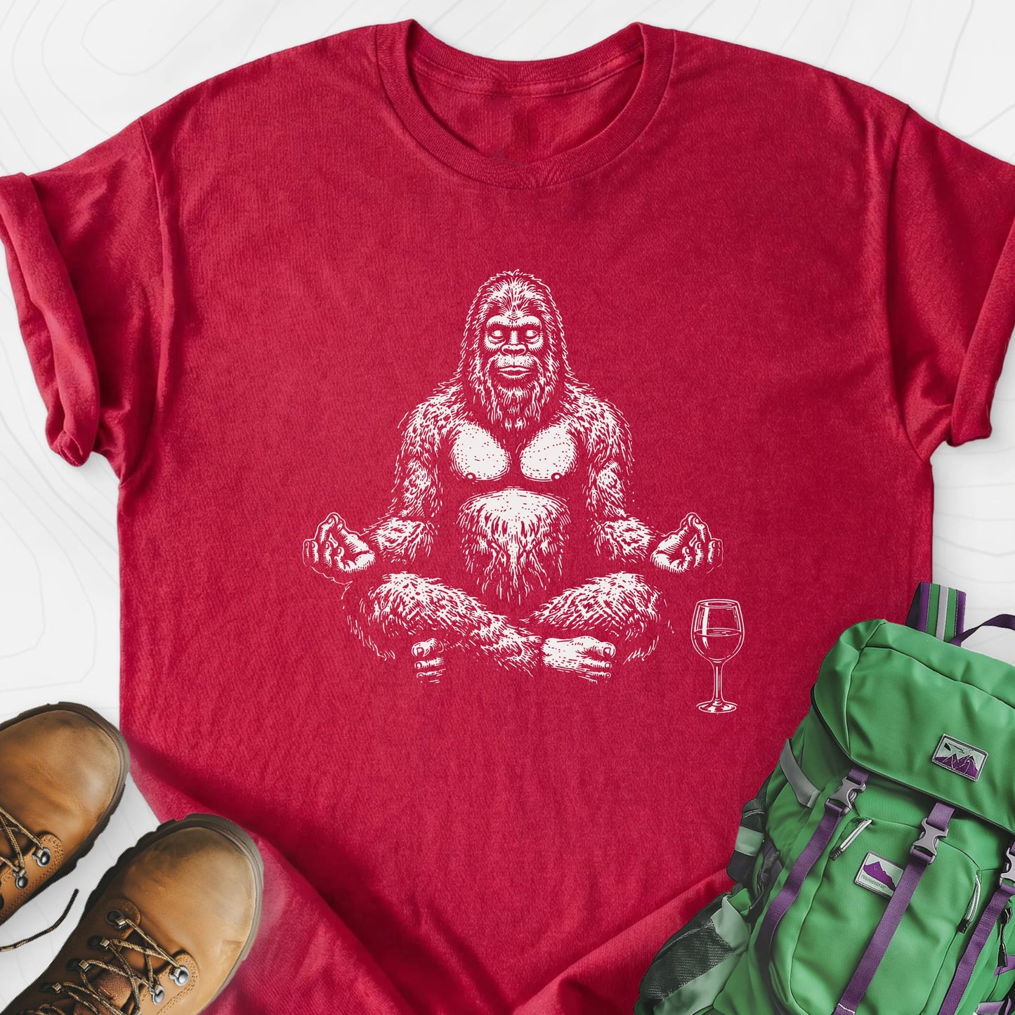 Zen Squatch Sip Heather Red front print lightweight T-shirt