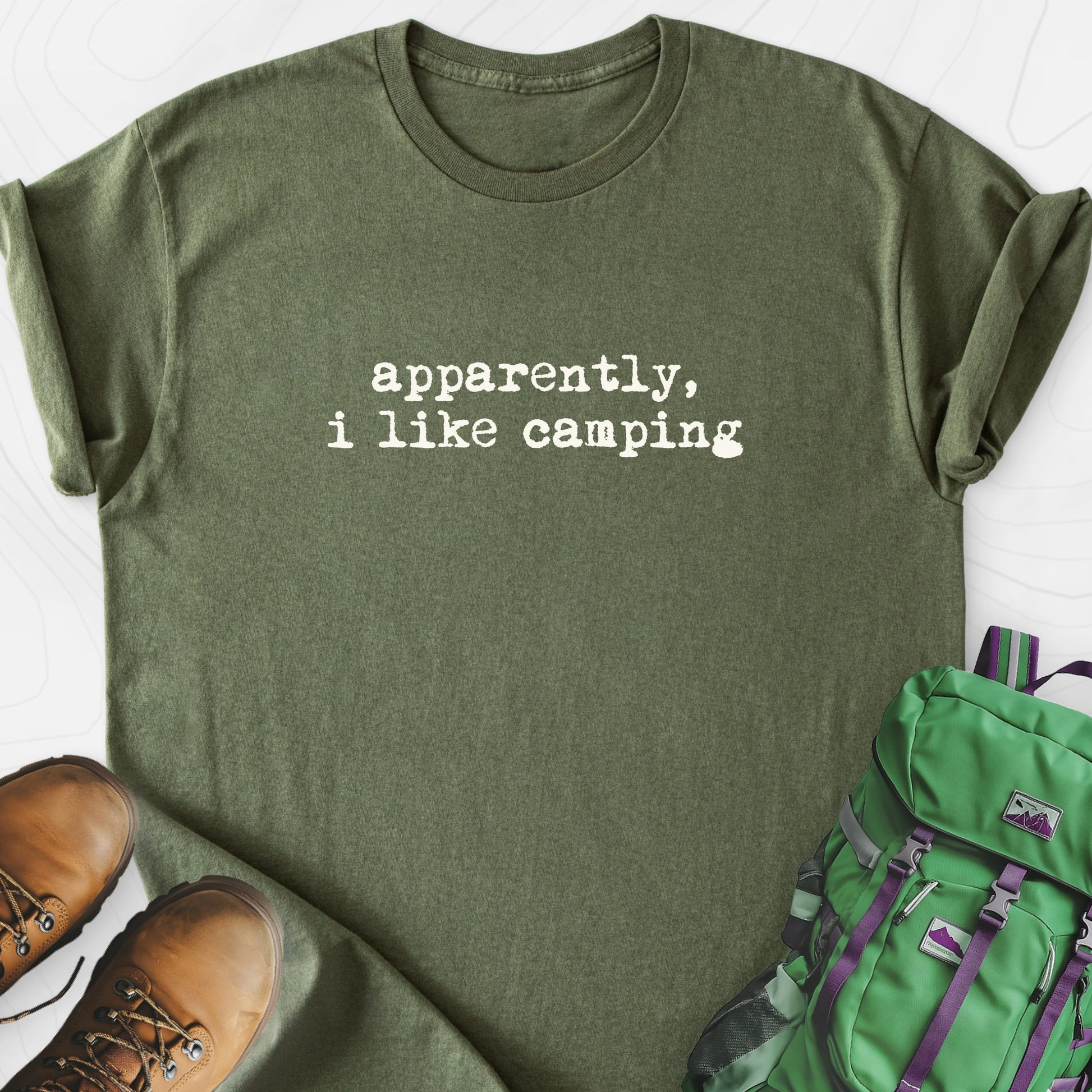 Apparently Camping Military Green front print lightweight T-shirt