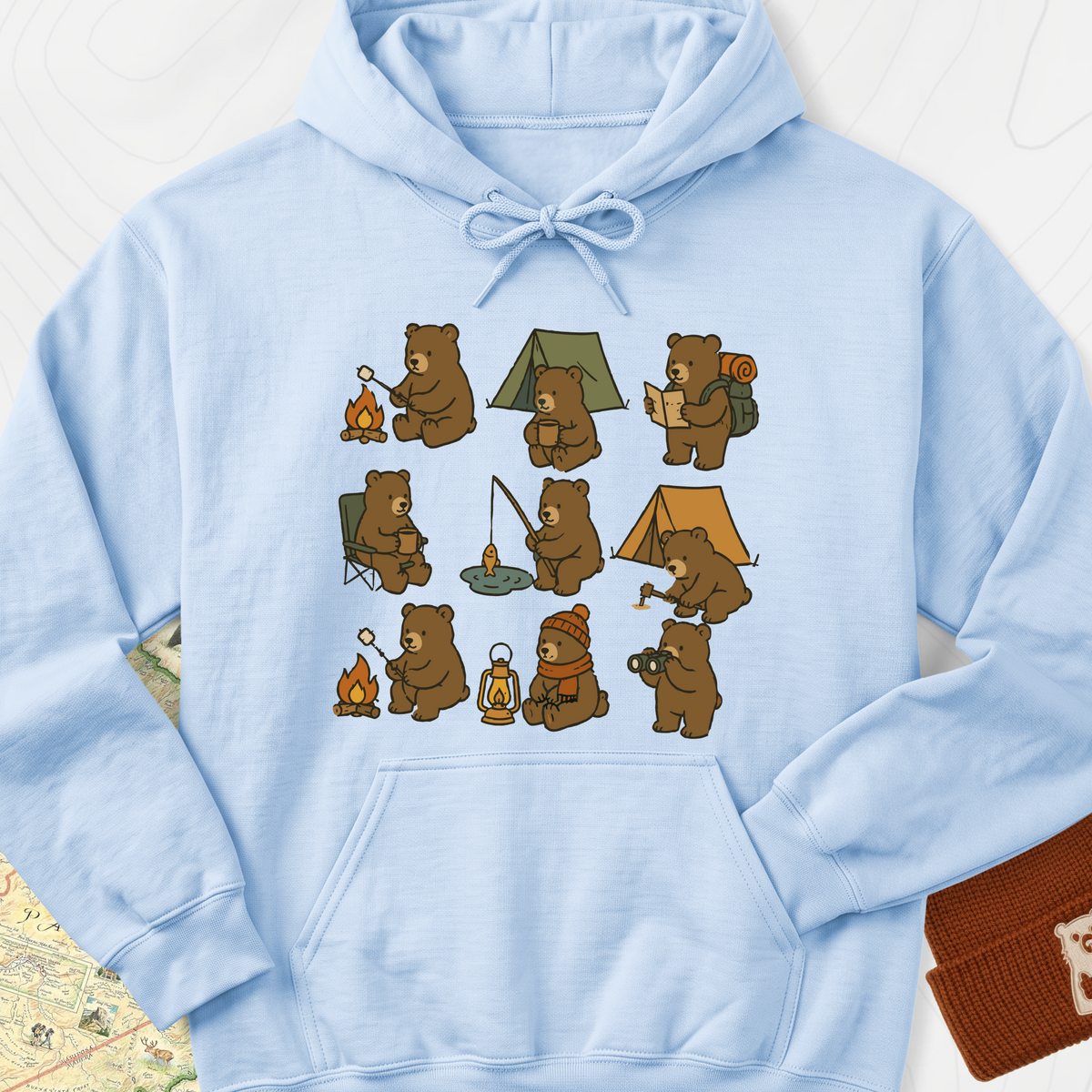 Camp Bear Crew Hoodie - Light Blue
