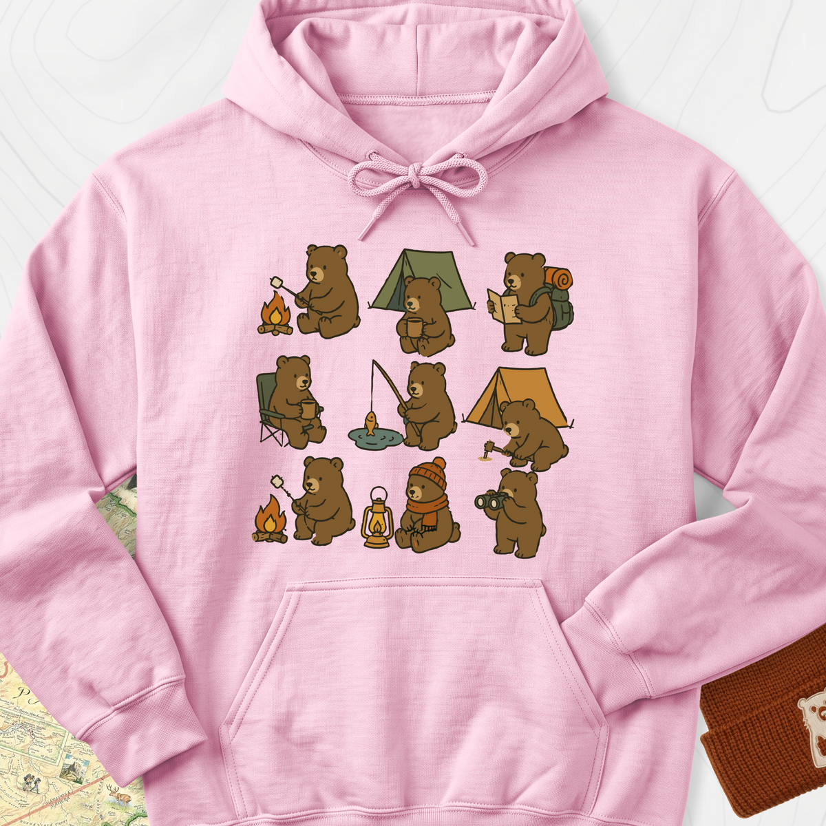 Camp Bear Crew Hoodie - Light Pink
