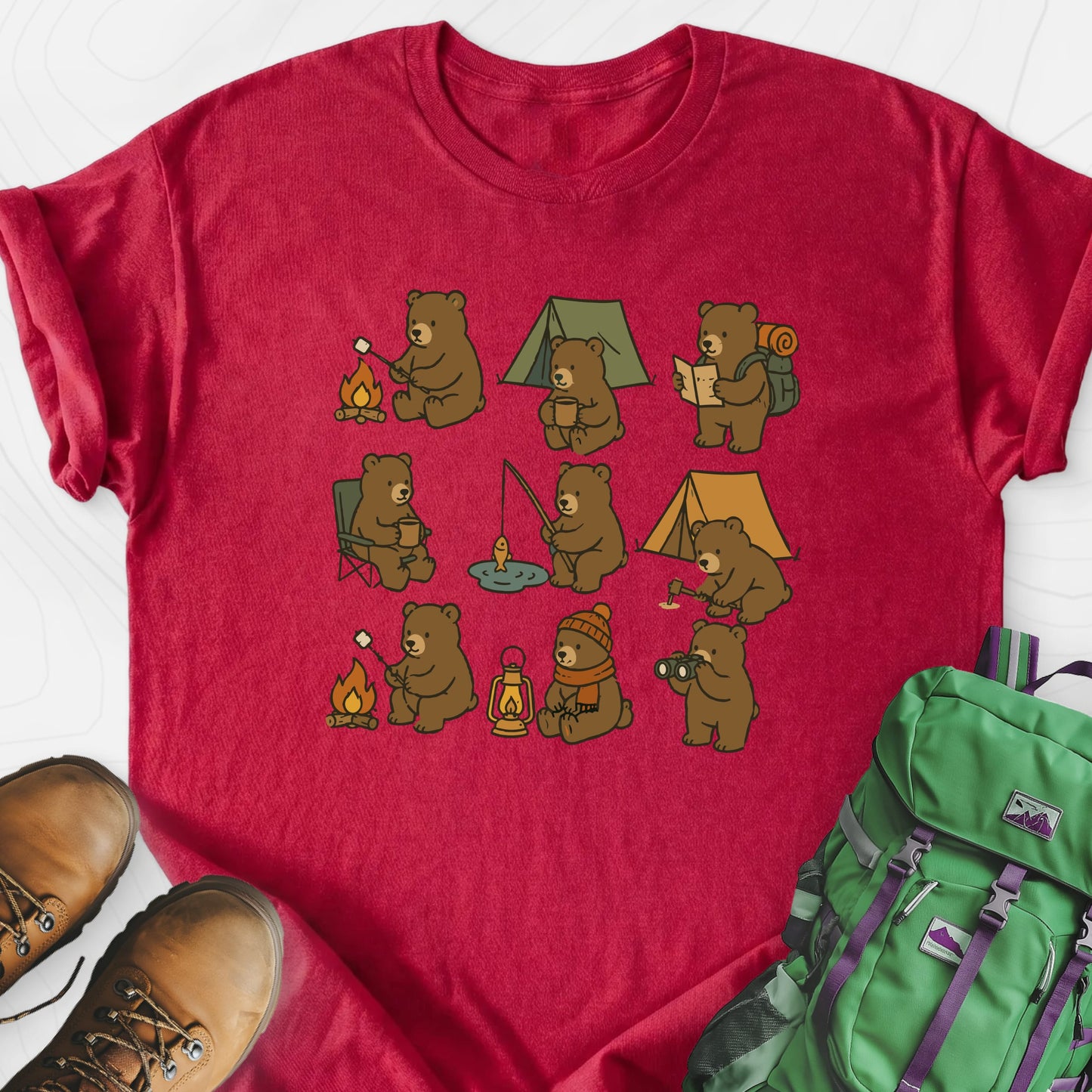 Camp Bear Crew Heather Red front print lightweight T-shirt