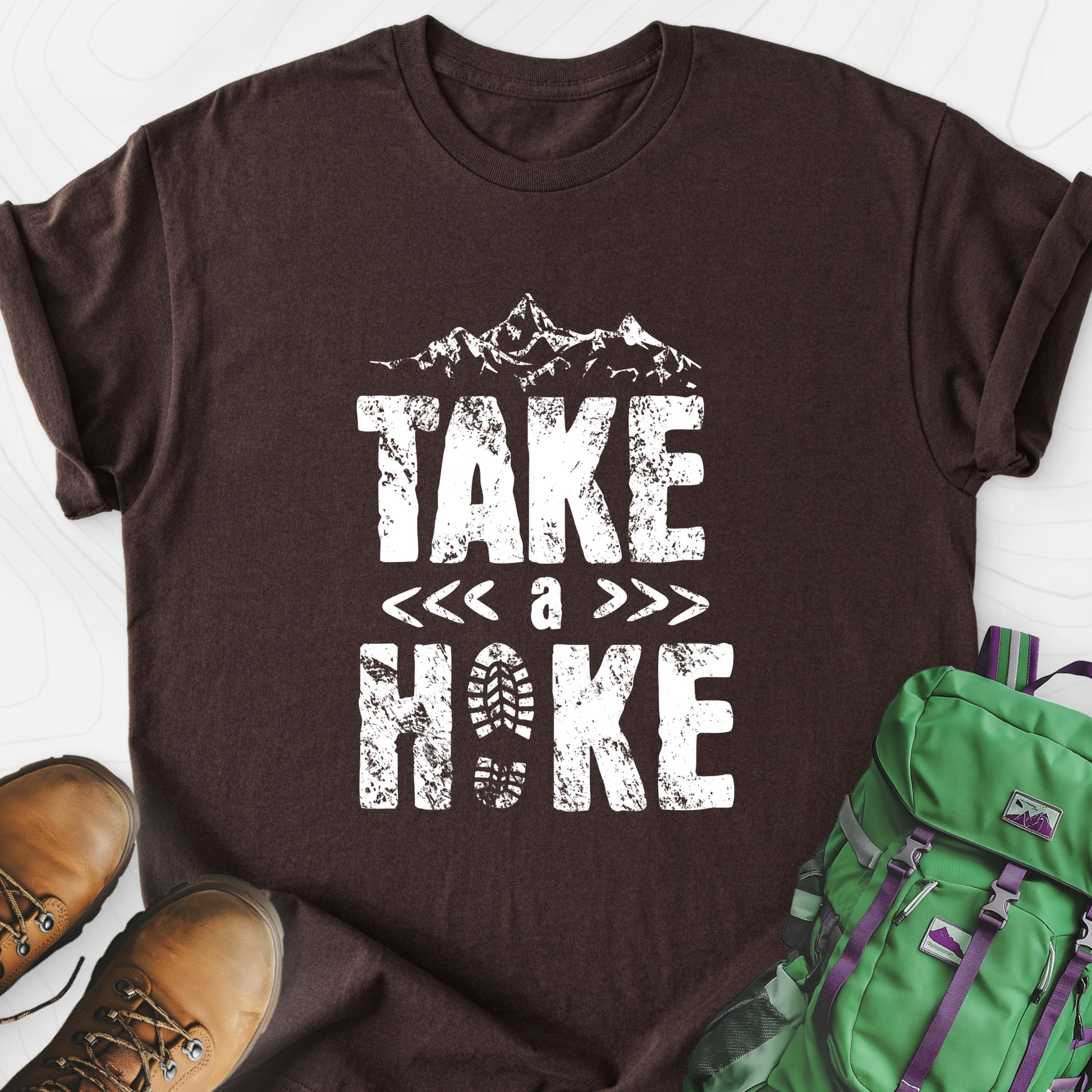 Take a Hike Dark Chocolate front print lightweight T-shirt