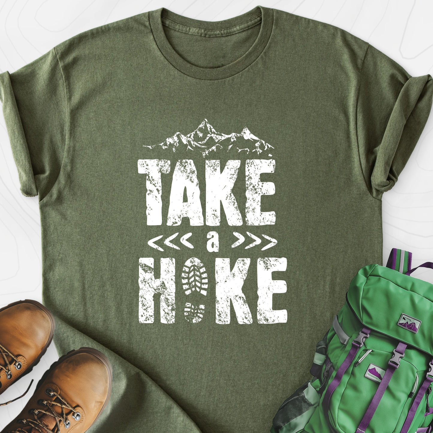 Take a Hike Military Green front print lightweight T-shirt
