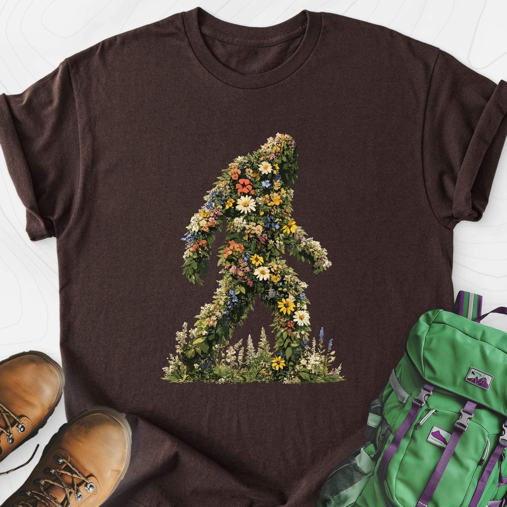 Wildflower Squatch Dark Chocolate front print lightweight T-shirt
