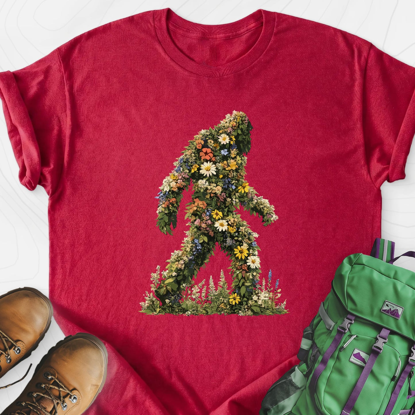 Wildflower Squatch Heather Red front print lightweight T-shirt