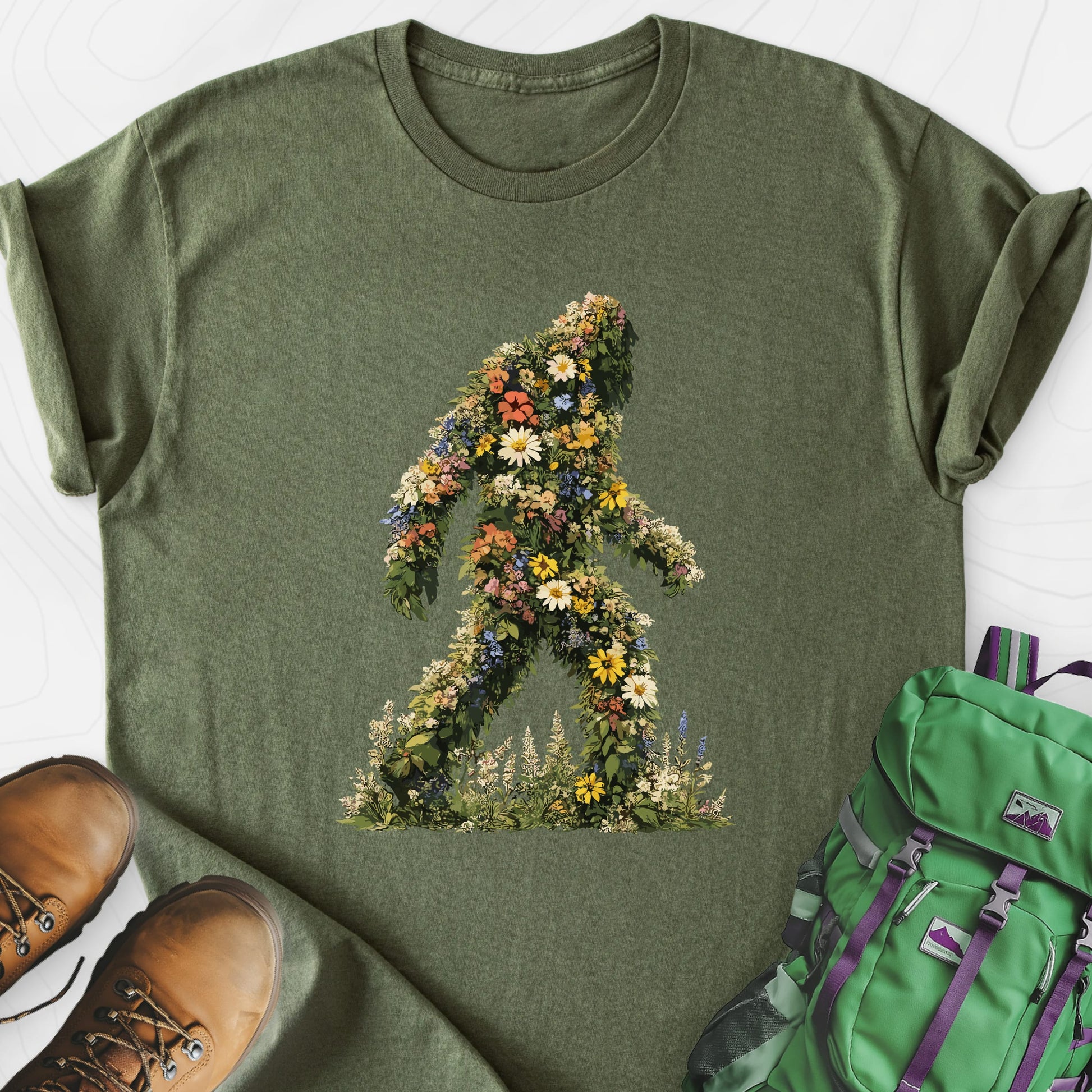 Wildflower Squatch Military Green front print lightweight T-shirt