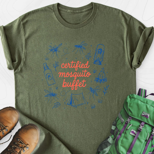 Mosquito Buffet Military Green front print lightweight T-shirt