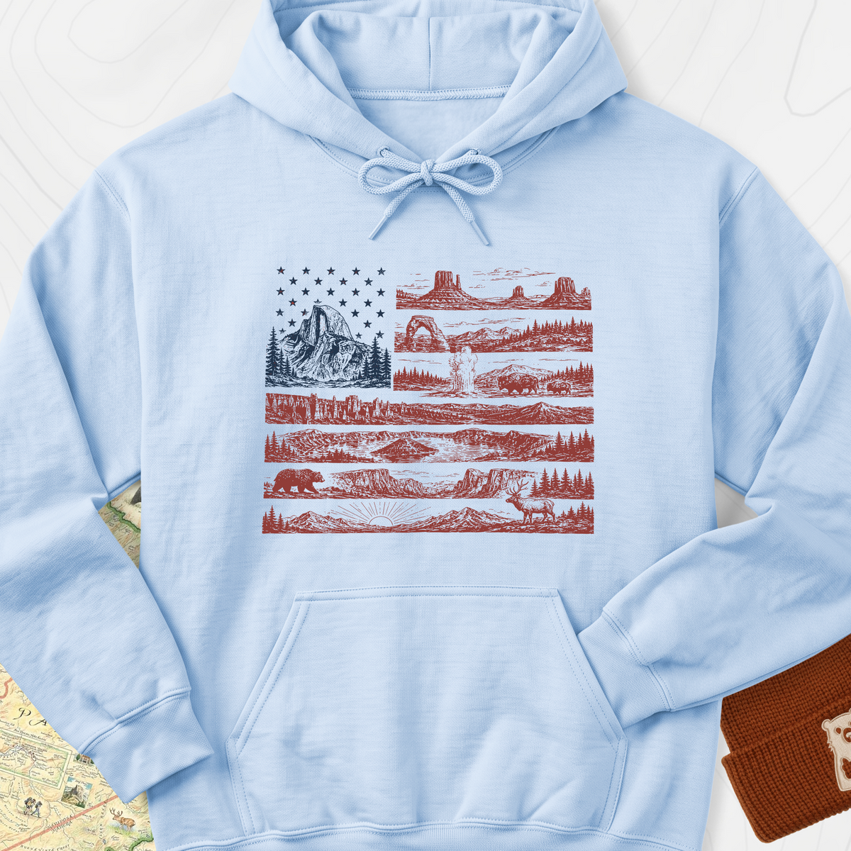Parks and Stripes Hoodie - Light Blue