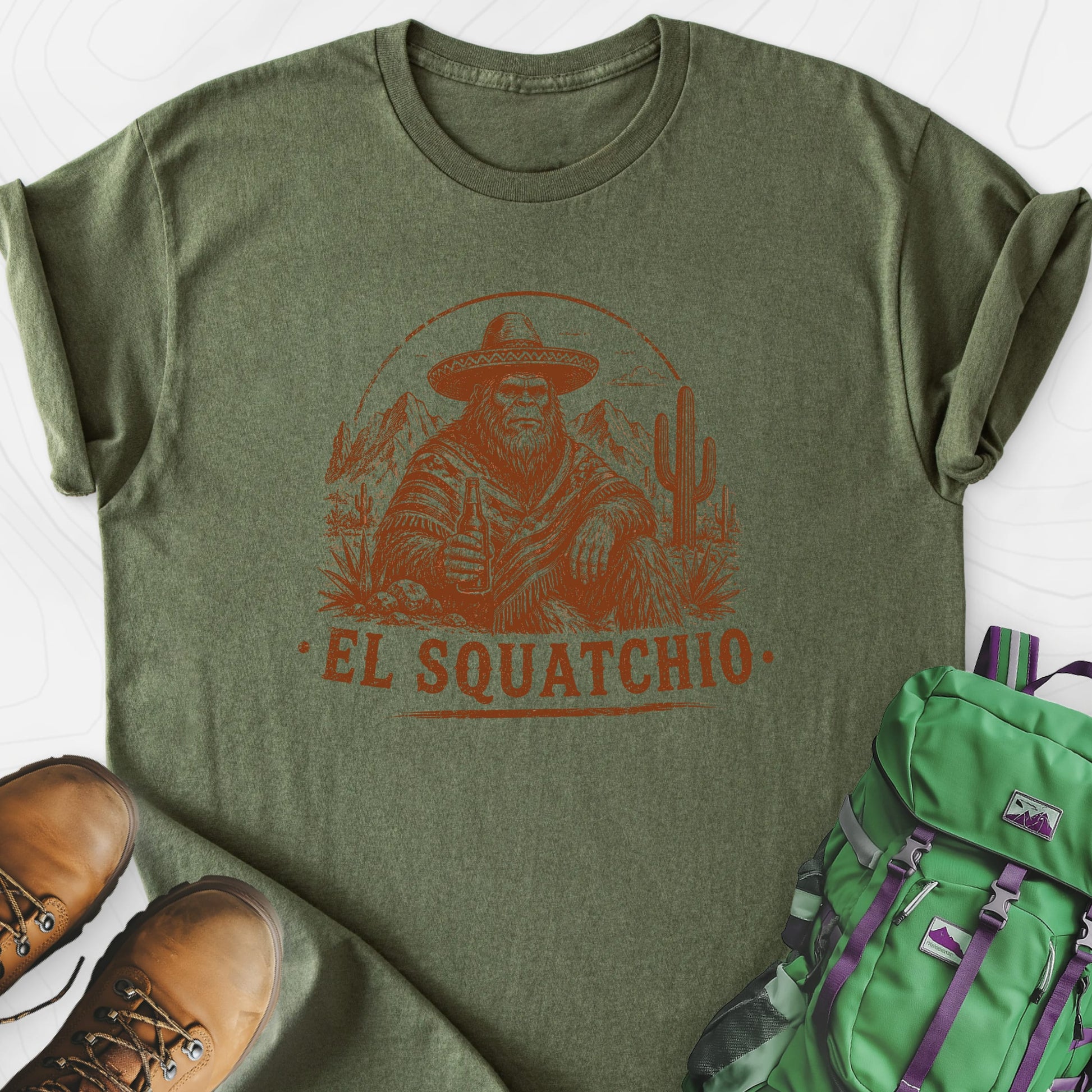 El Squatchio Military Green front print lightweight T-shirt
