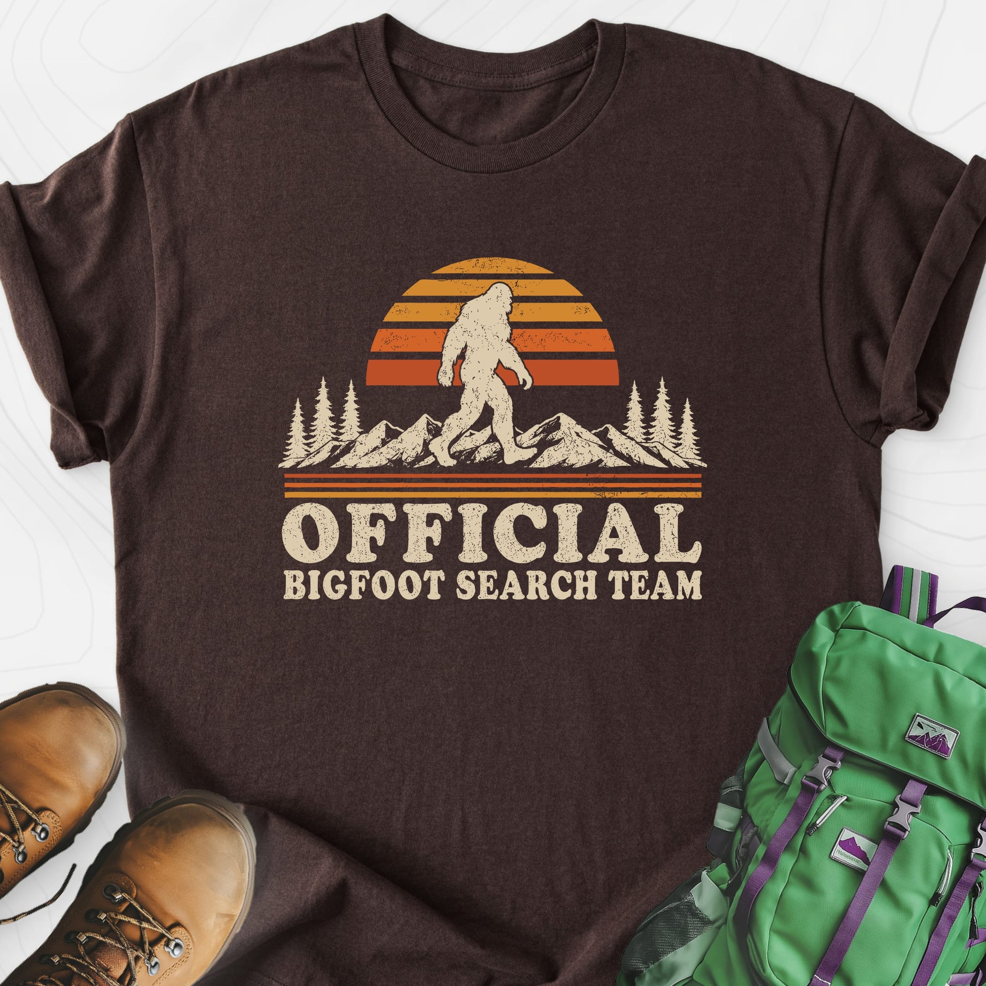 Squatch Search Team Dark Chocolate front print lightweight T-shirt