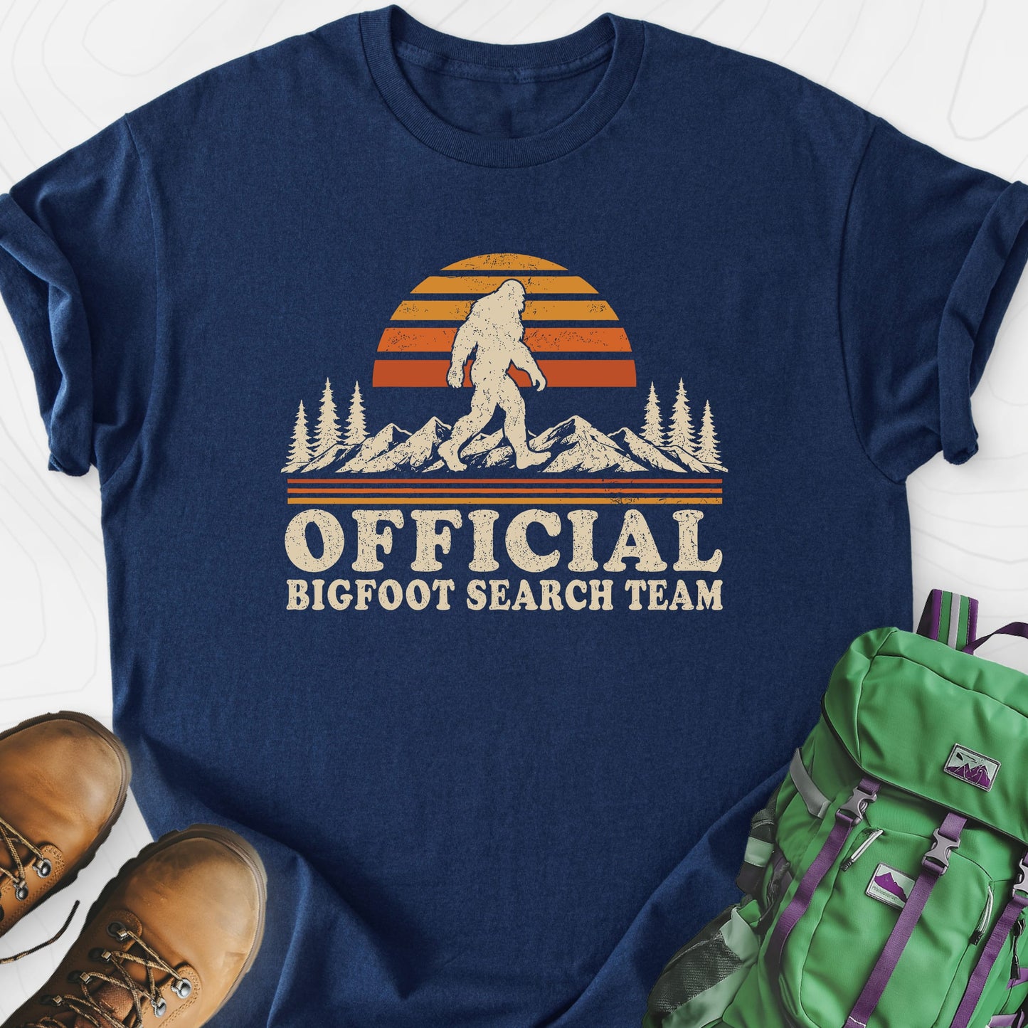 Squatch Search Team Navy front print lightweight T-shirt