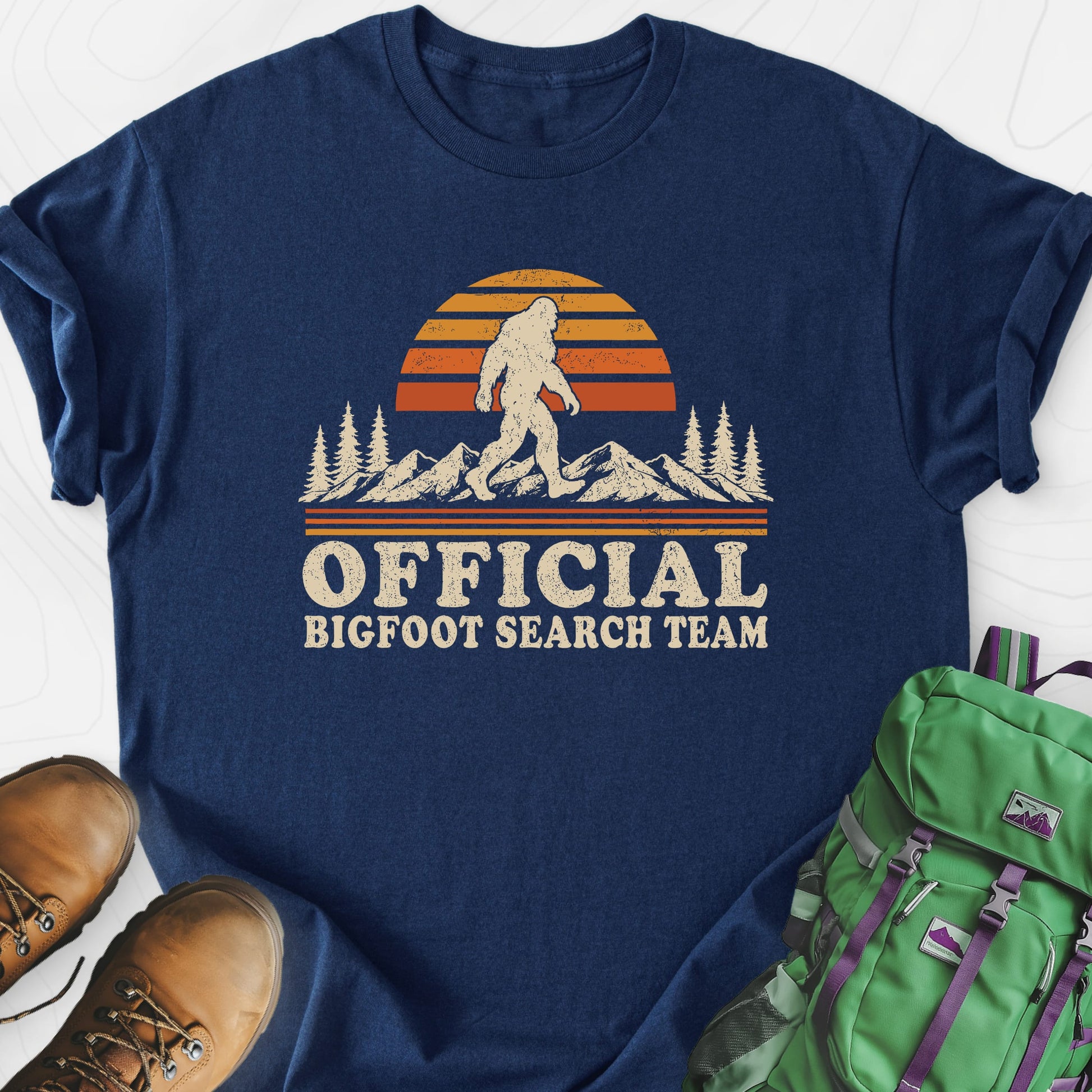 Squatch Search Team Navy front print lightweight T-shirt