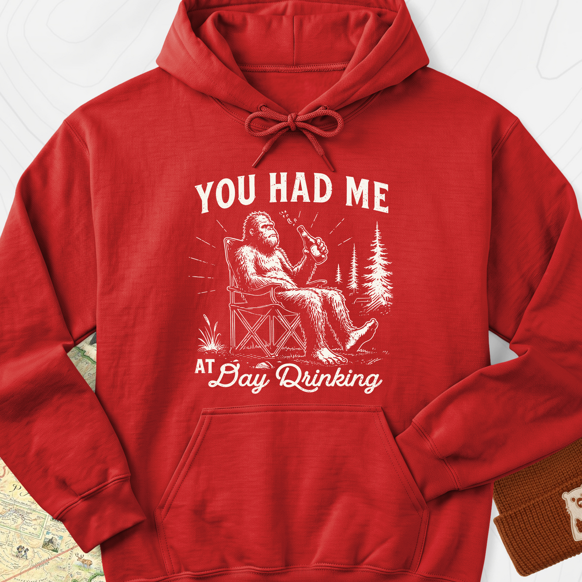Day Drinking Squatch Hoodie - Red