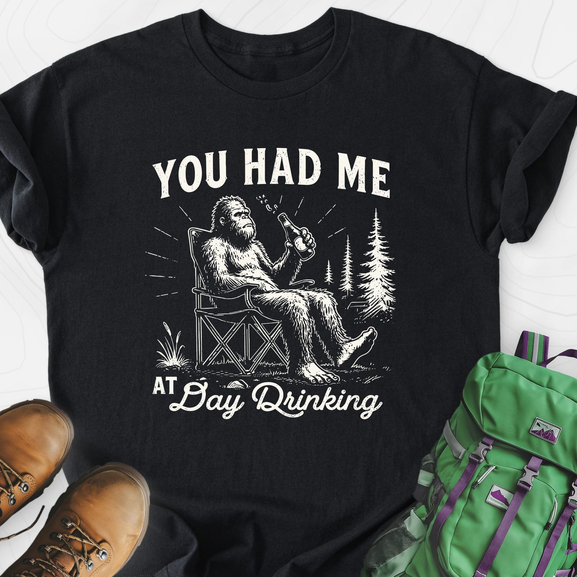 Day Drinking Squatch Black front print lightweight T-shirt