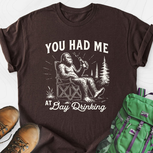 Day Drinking Squatch Dark Chocolate front print lightweight T-shirt