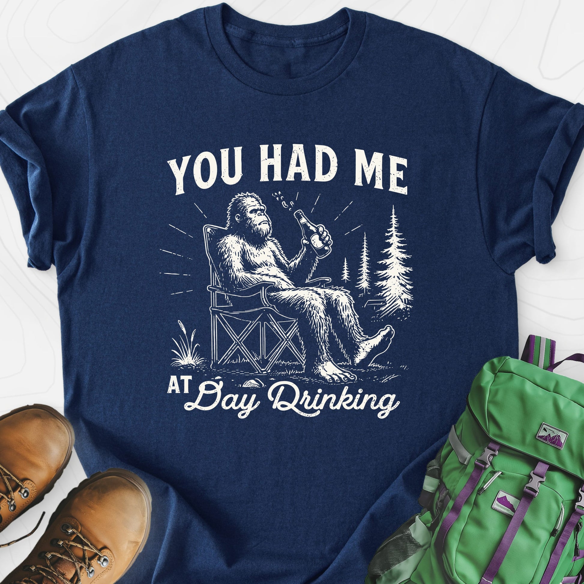 Day Drinking Squatch Navy front print lightweight T-shirt
