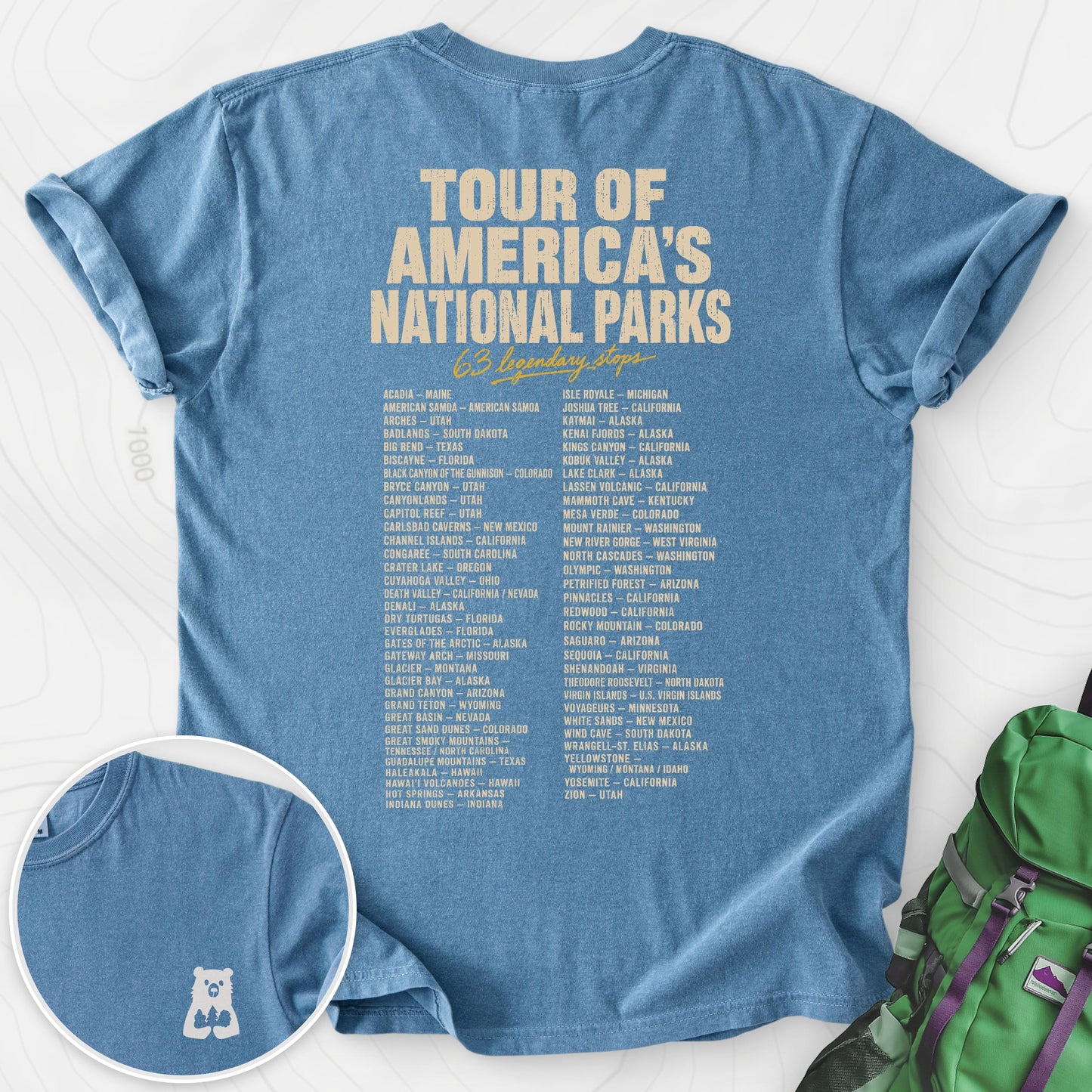 National Parks Grand Tour Blue Jean back print heavyweight T-shirt