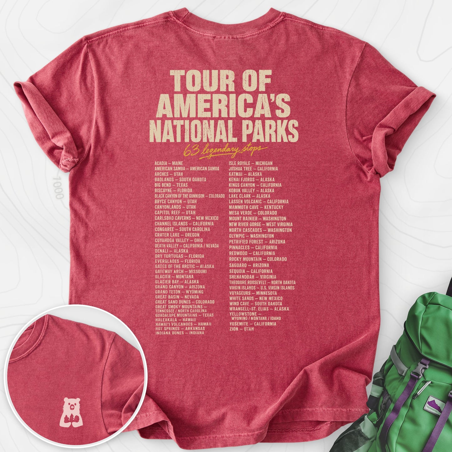 National Parks Grand Tour Crimson back print heavyweight T-shirt