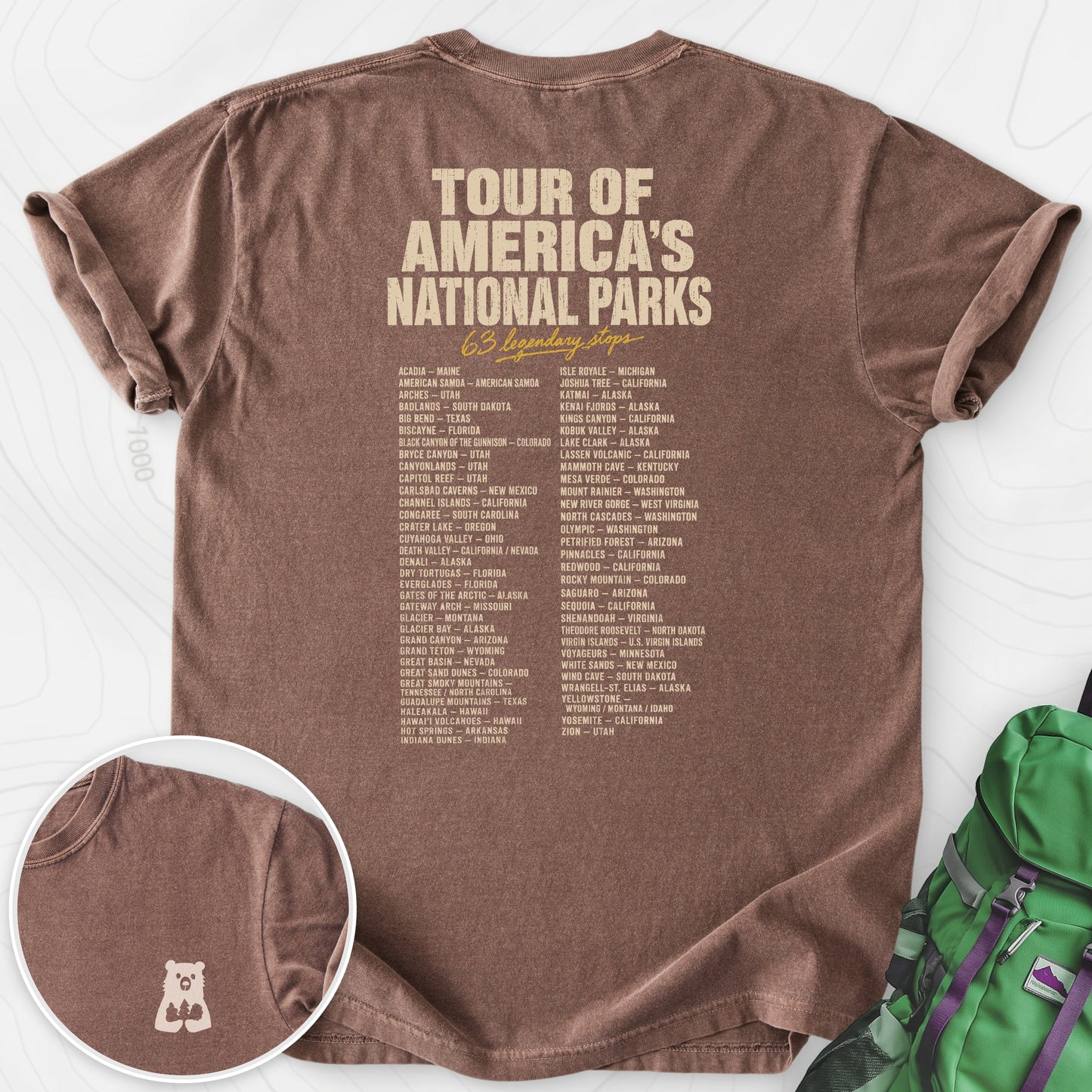 National Parks Grand Tour Espresso back print heavyweight T-shirt