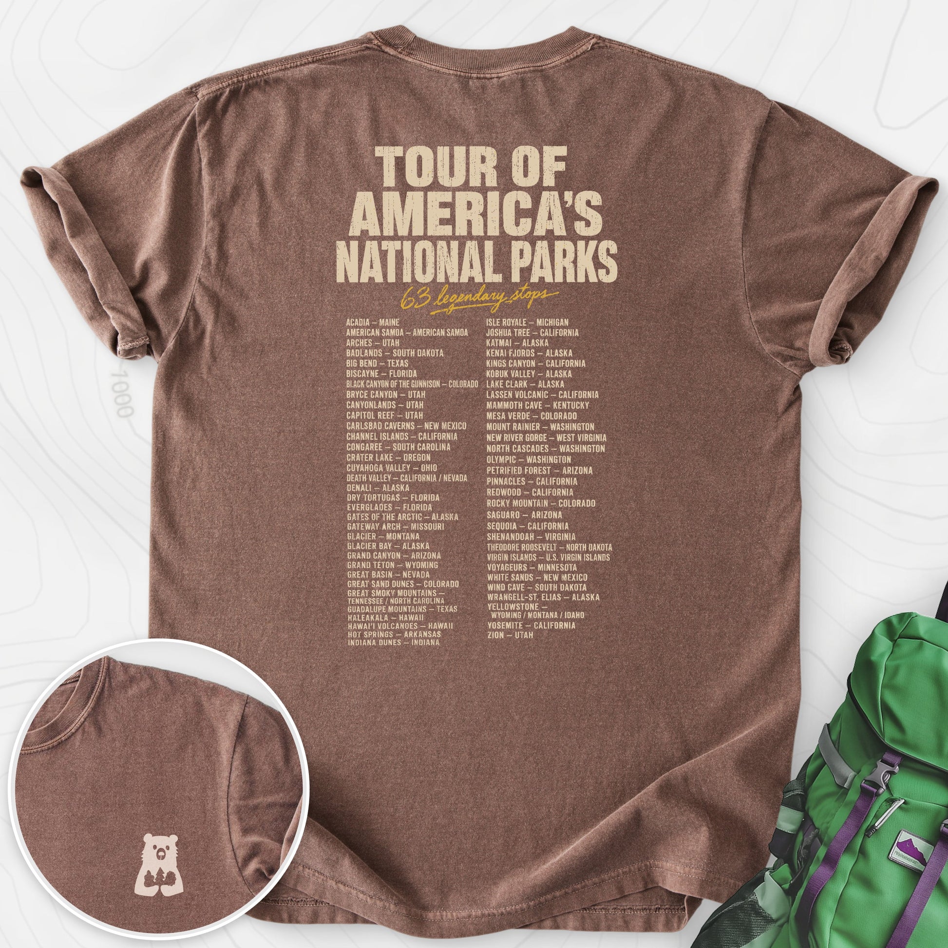 National Parks Grand Tour Espresso back print heavyweight T-shirt