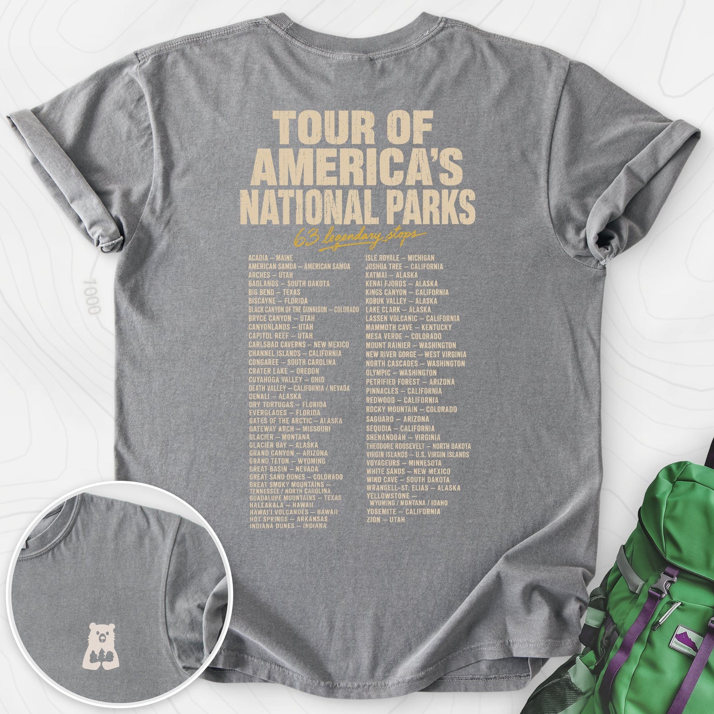 National Parks Grand Tour Grey back print heavyweight T-shirt