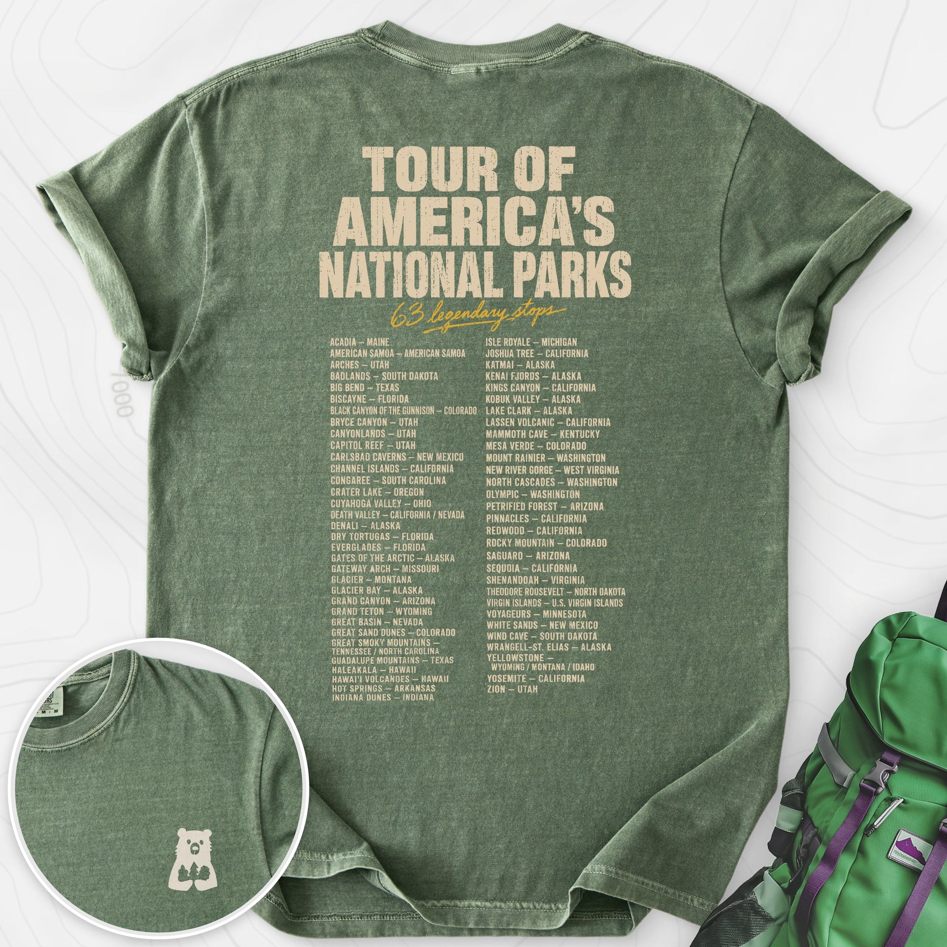 National Parks Grand Tour Moss back print heavyweight T-shirt