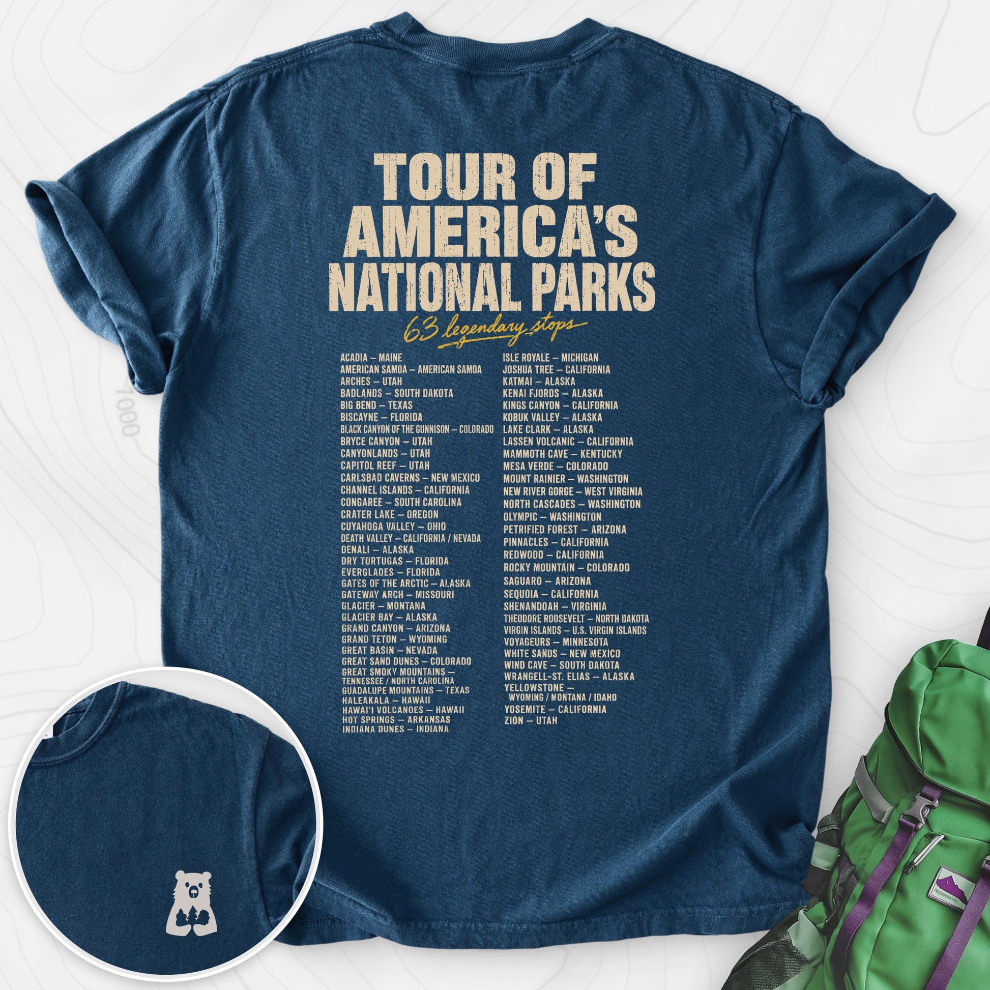 National Parks Grand Tour Navy back print heavyweight T-shirt