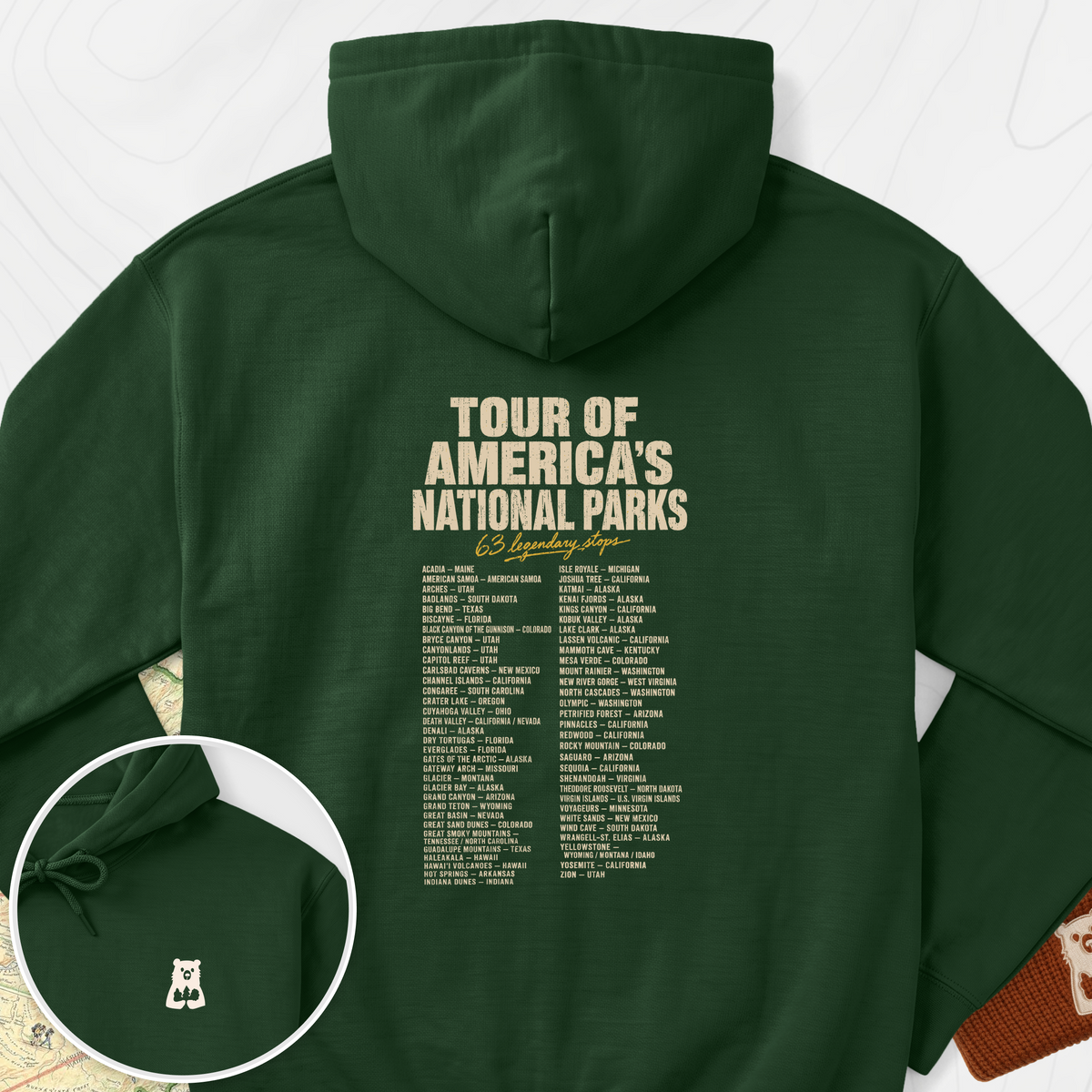 National Parks Grand Tour Back Print Hoodie - Forest Green