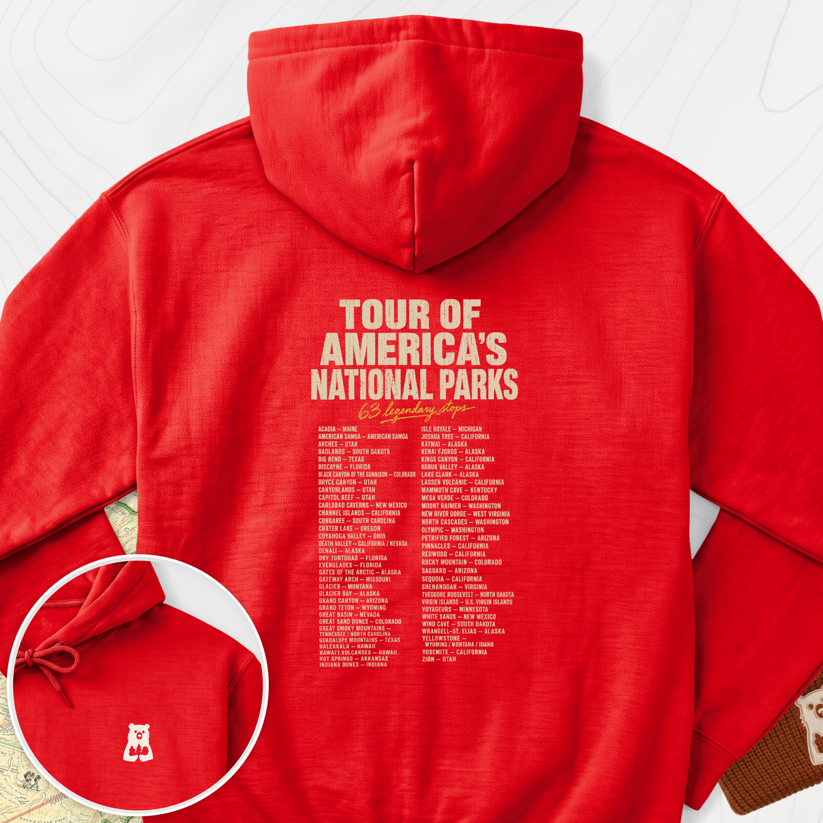 National Parks Grand Tour Back Print Hoodie - Red