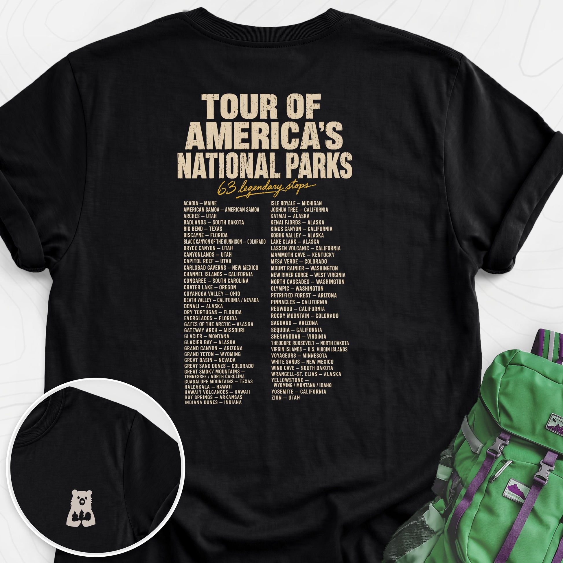 National Parks Grand Tour Black back print lightweight T-shirt