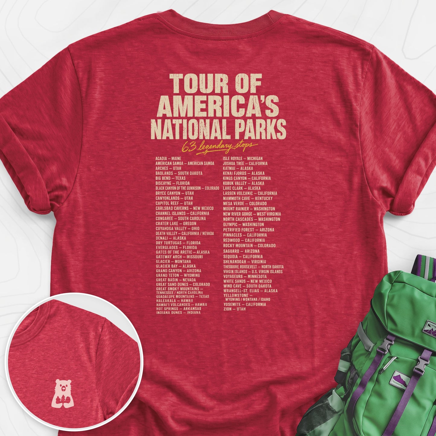 National Parks Grand Tour Heather Red back print lightweight T-shirt