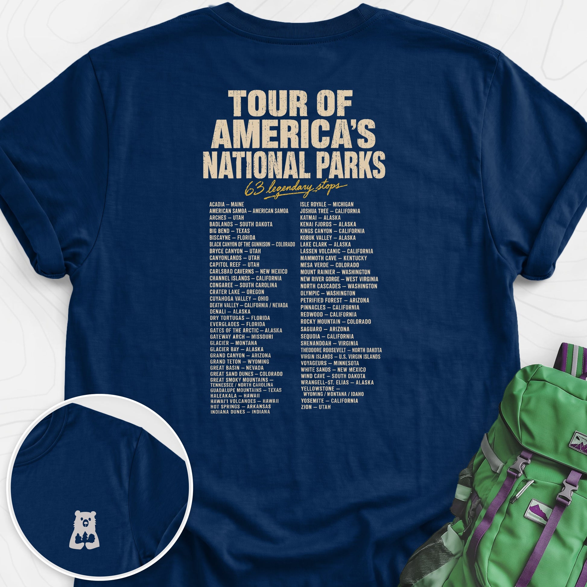 National Parks Grand Tour Navy back print lightweight T-shirt