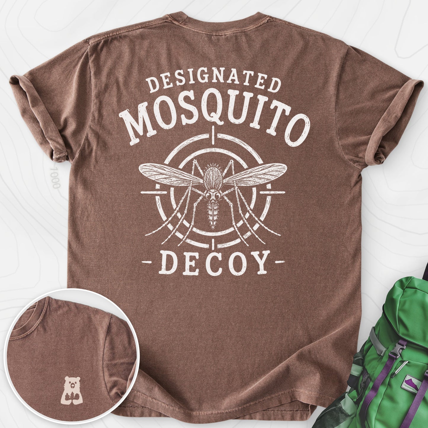 Designated Mosquito Decoy Espresso back print heavyweight T-shirt