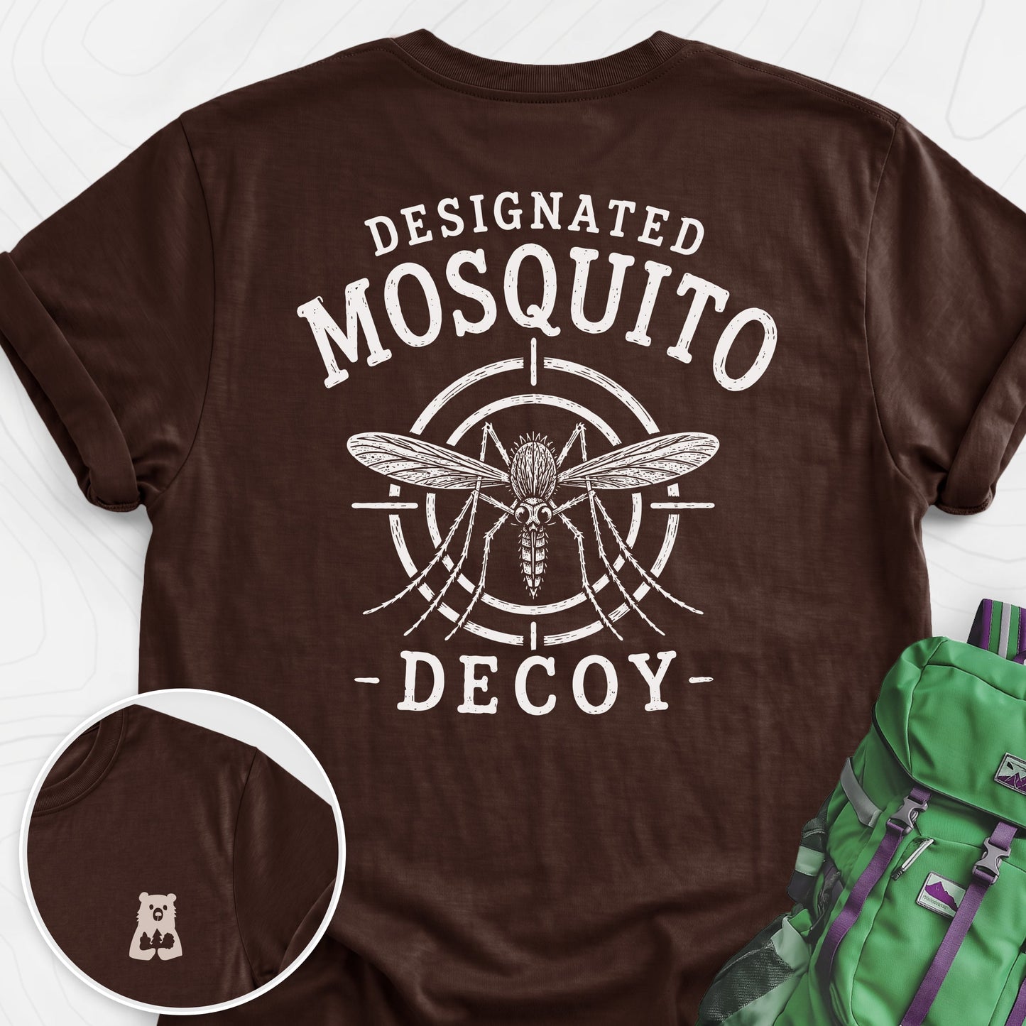 Designated Mosquito Decoy Dark Chocolate back print lightweight T-shirt