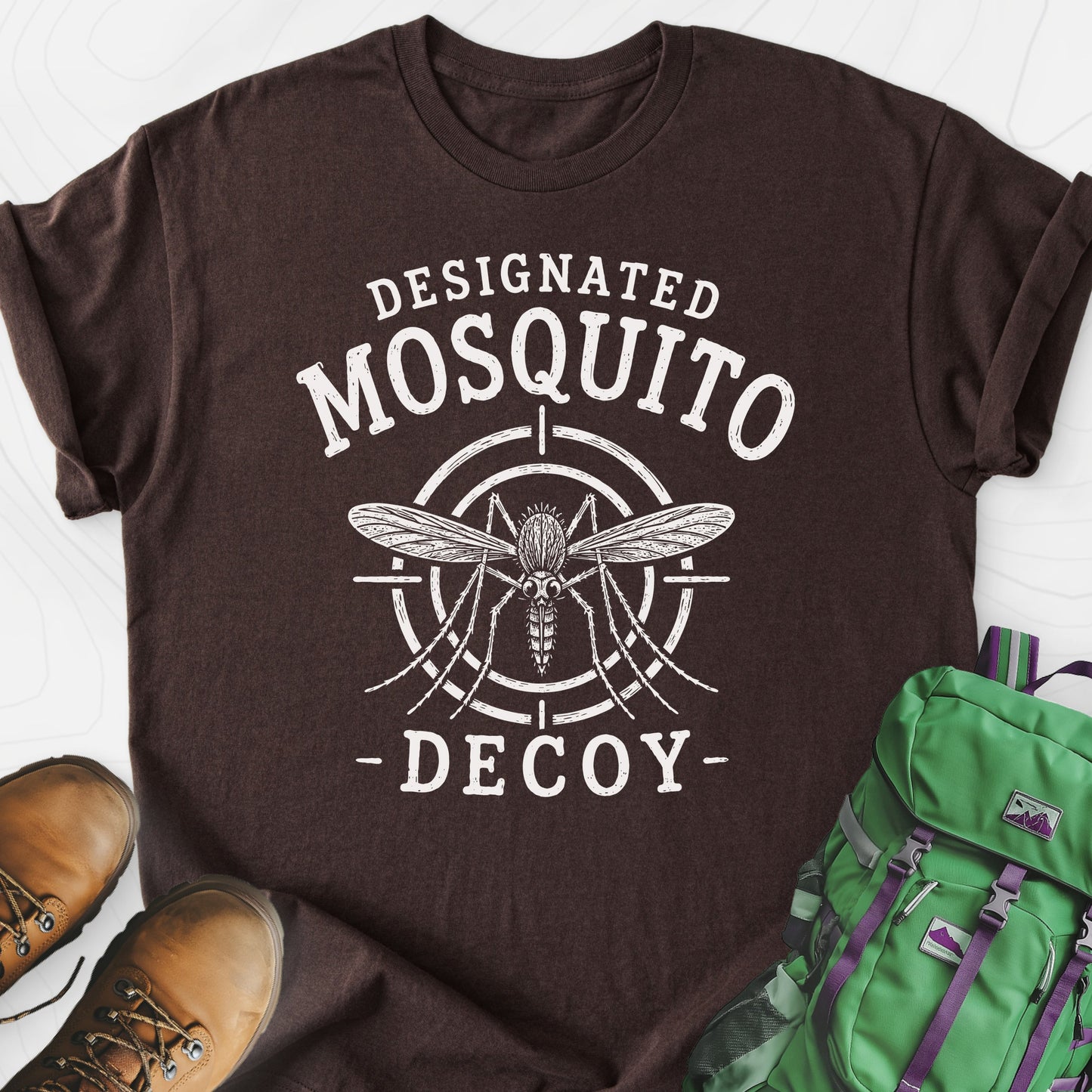 Designated Mosquito Decoy Dark Chocolate front print lightweight T-shirt