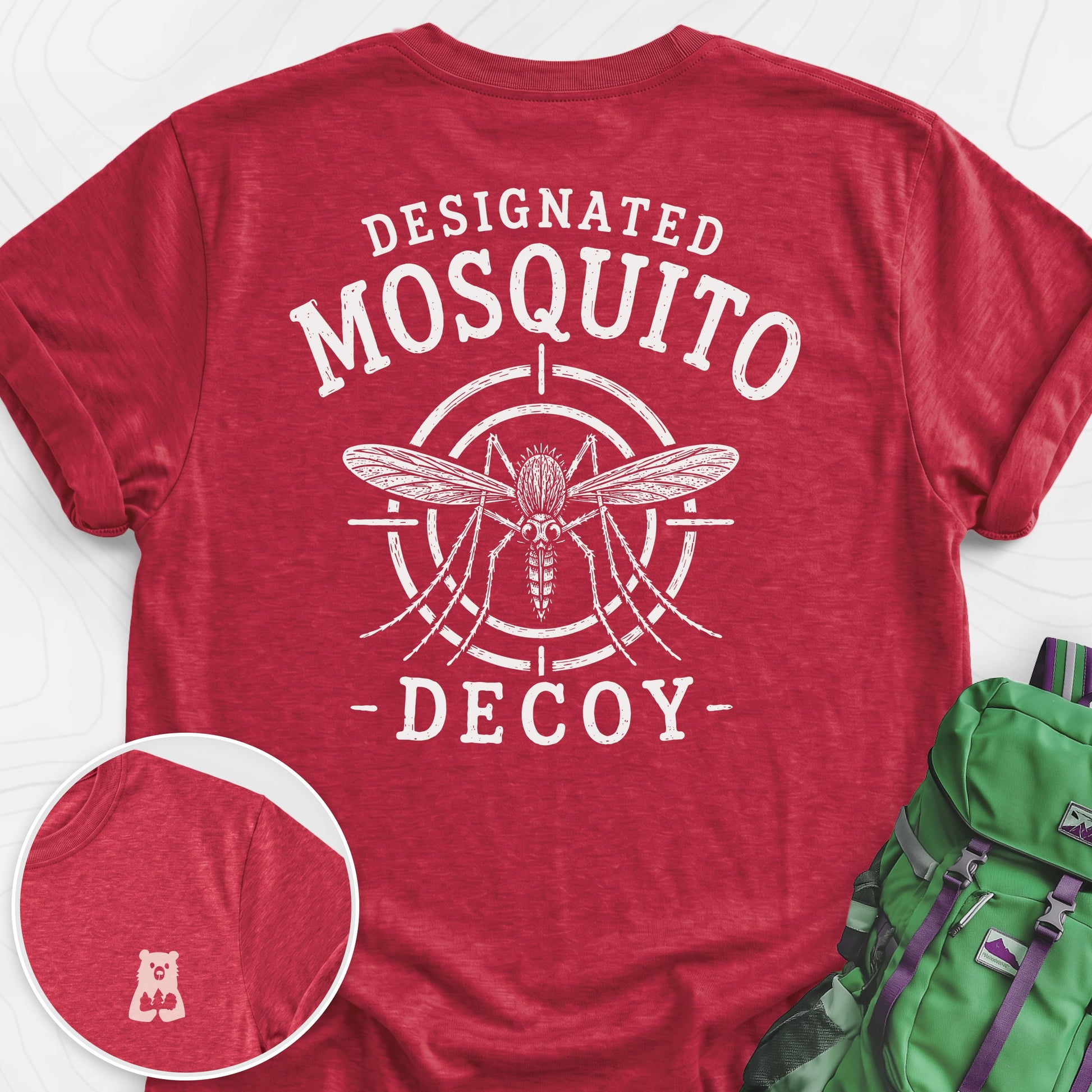 Designated Mosquito Decoy Heather Red back print lightweight T-shirt