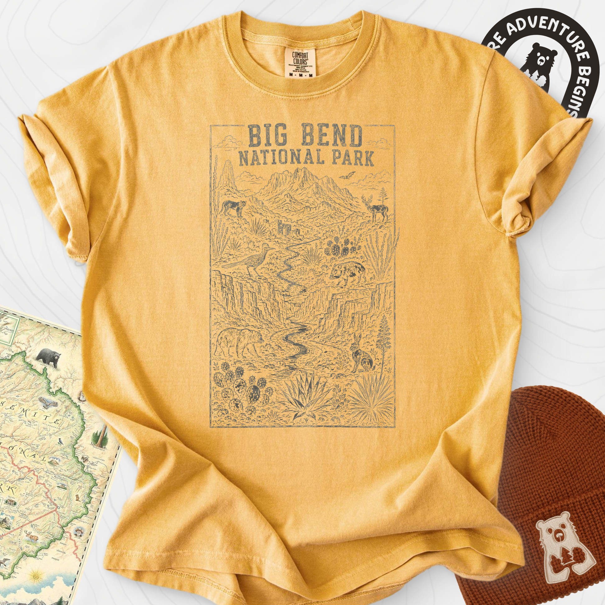 Big Bend Wildlife Mustard front print heavyweight T-shirt