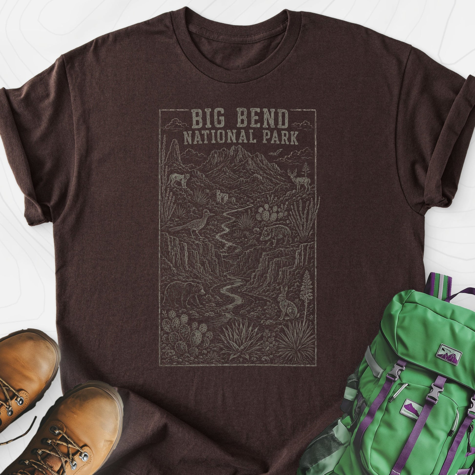 Big Bend Wildlife Dark Chocolate front print lightweight T-shirt
