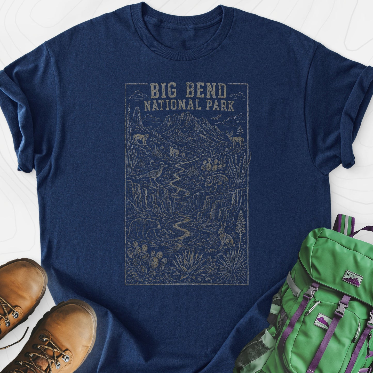 Big Bend Wildlife Navy front print lightweight T-shirt
