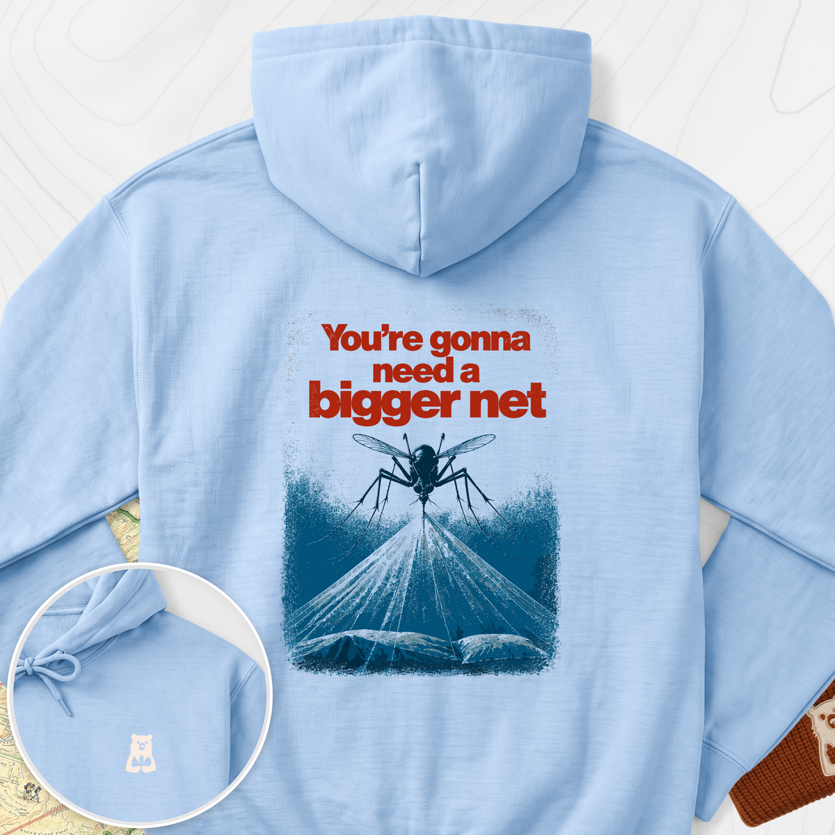 Need a Bigger Net Back Print Hoodie - Light Blue