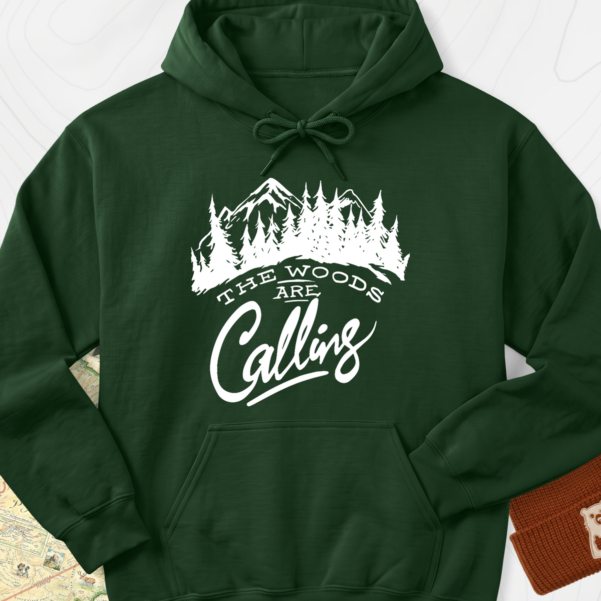 The Woods Are Calling Hoodie - Forest Green