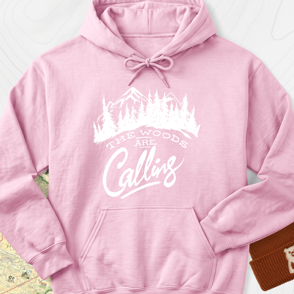 The Woods Are Calling Hoodie - Light Pink