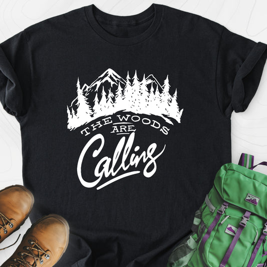 The Woods Are Calling Black front print lightweight T-shirt