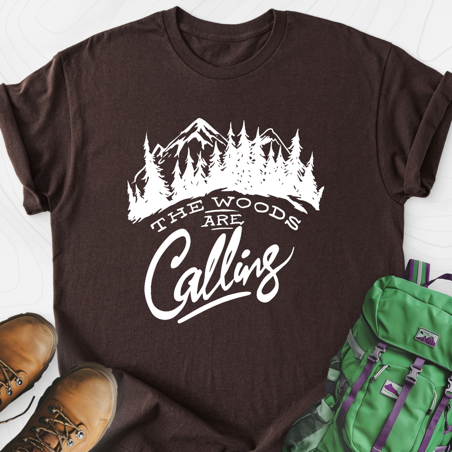 The Woods Are Calling Dark Chocolate front print lightweight T-shirt