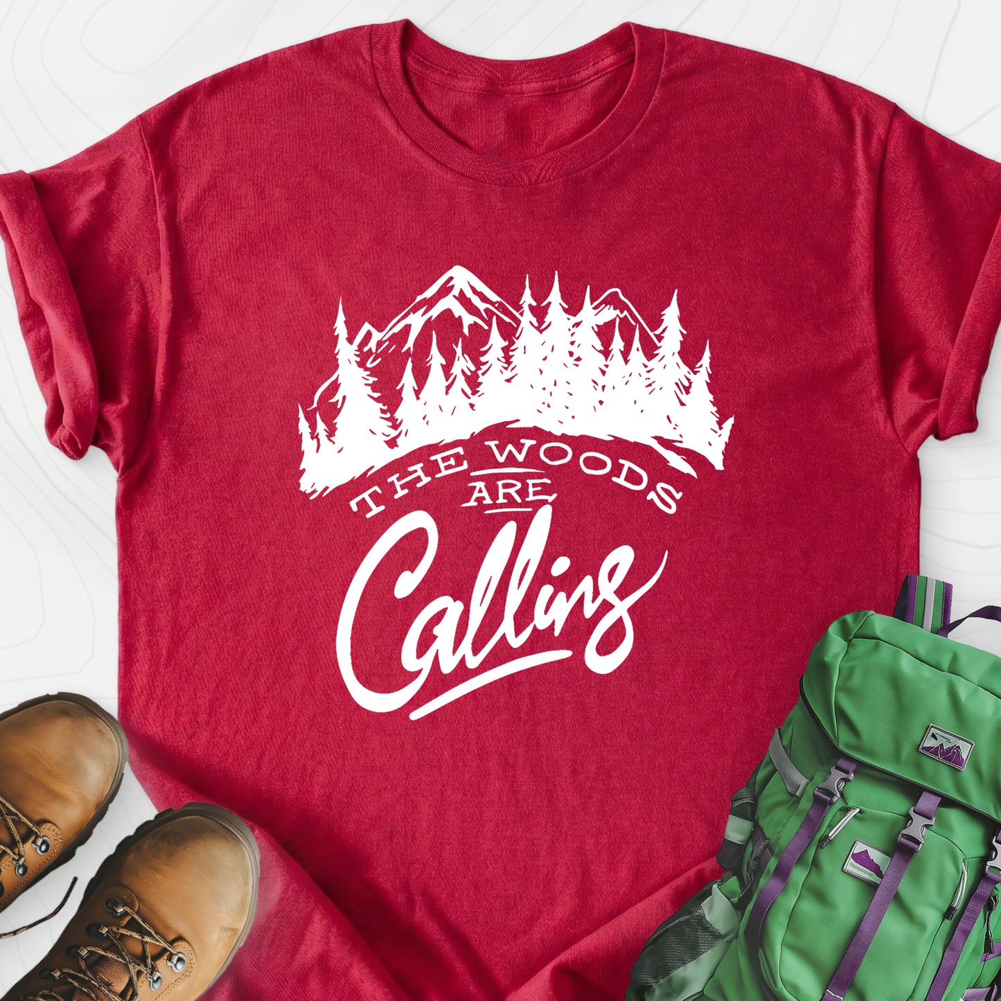 The Woods Are Calling Heather Red front print lightweight T-shirt