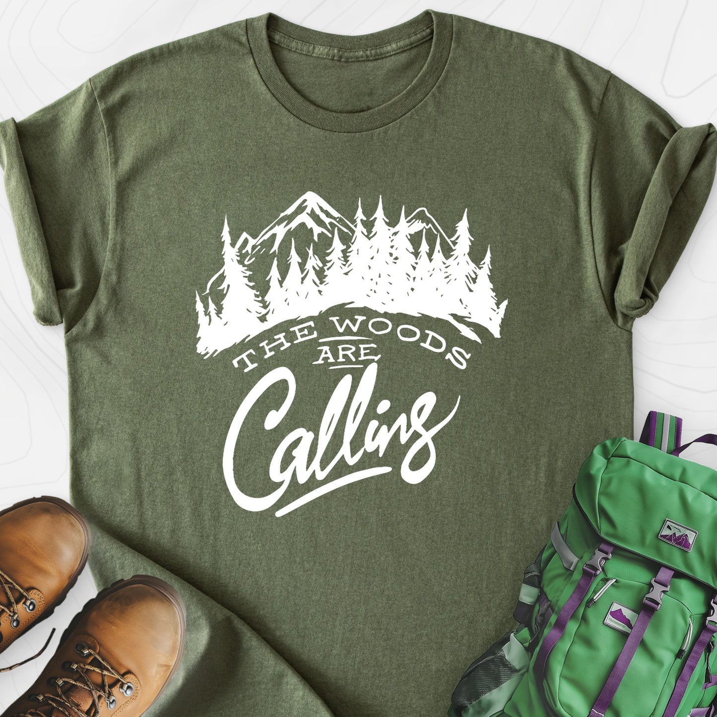The Woods Are Calling Military Green front print lightweight T-shirt