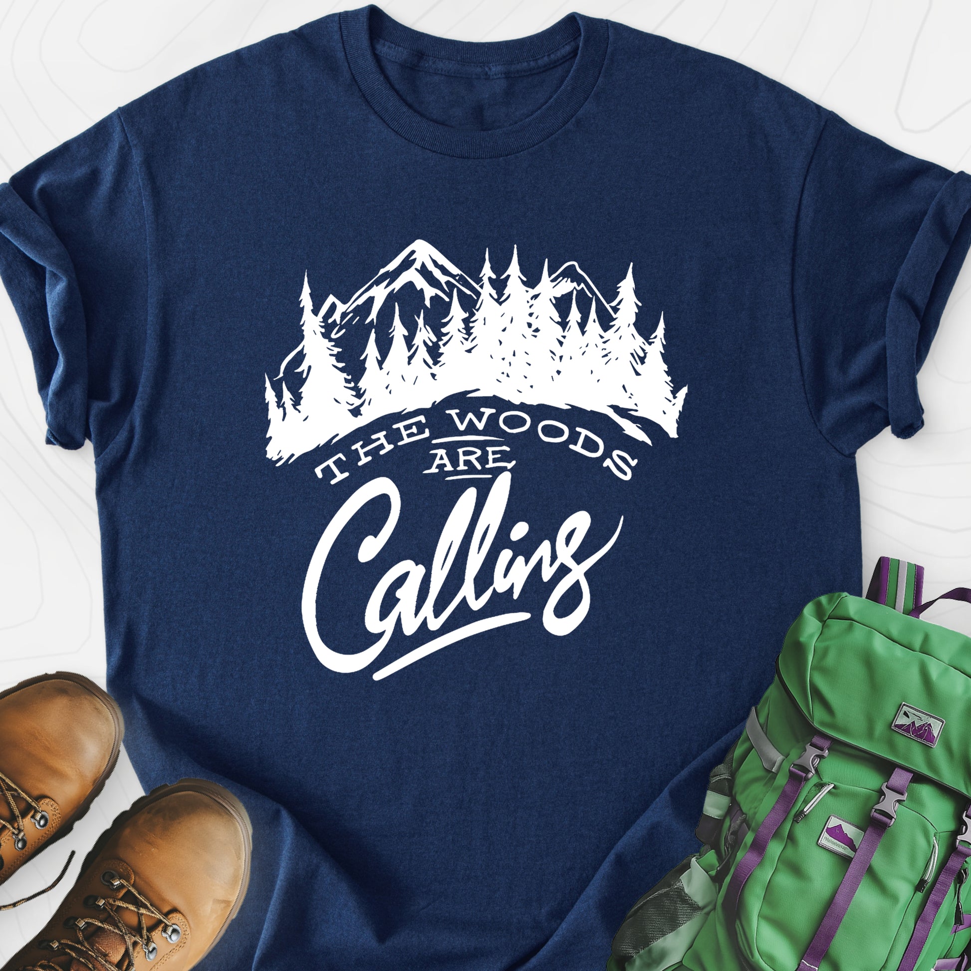 The Woods Are Calling Navy front print lightweight T-shirt