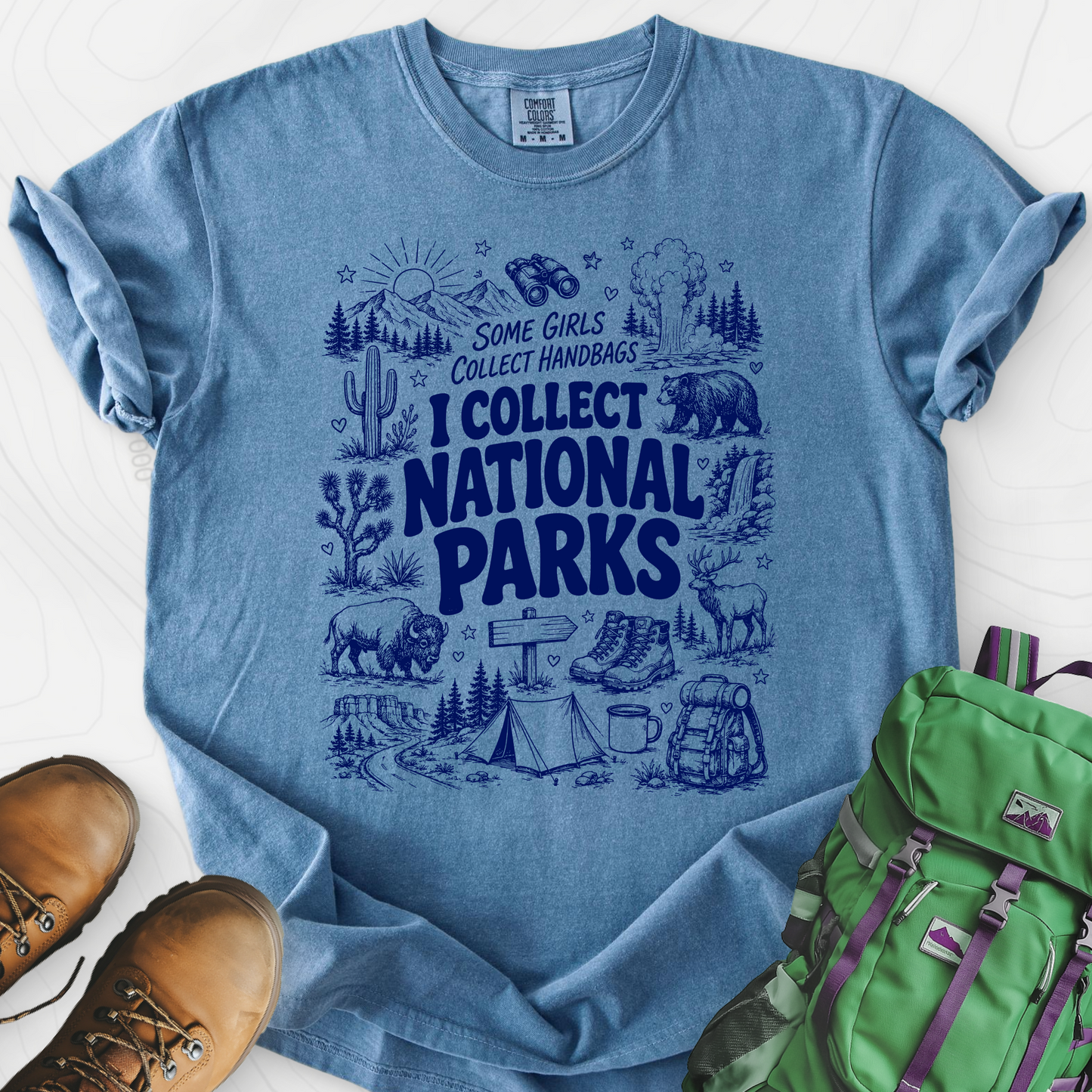 National Park Collector Blue Jean front print heavyweight T-shirt