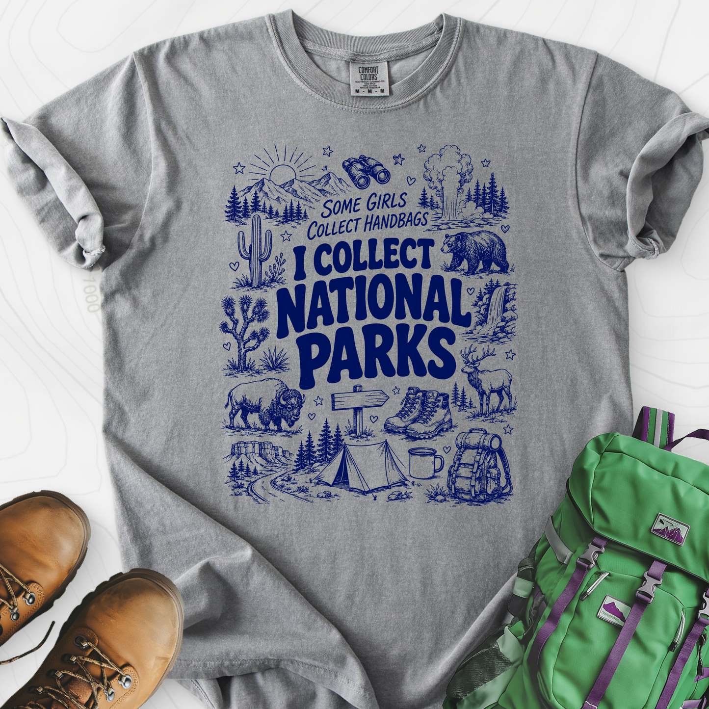 National Park Collector Grey front print heavyweight T-shirt